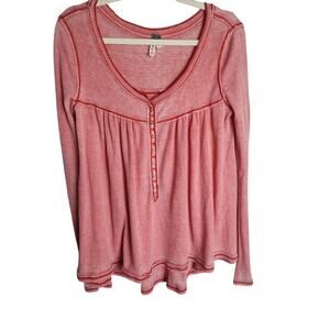 Free People womens waffle knit babydoll Henley thermal shirt sz S oversized